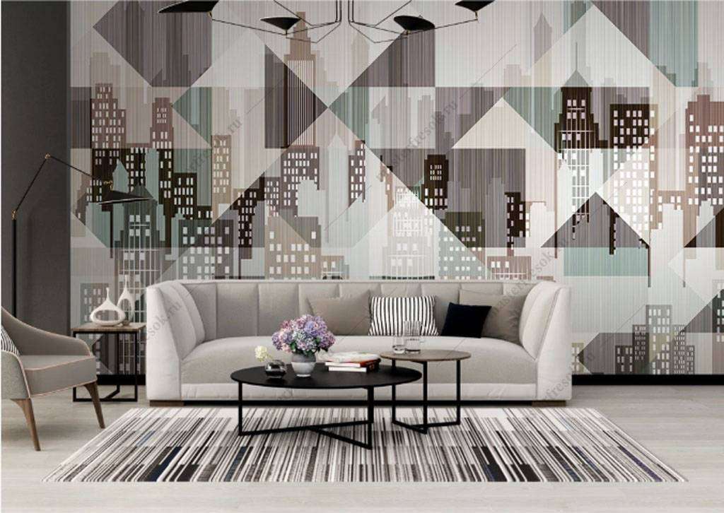 Фотообои в интерьере нарисованный город  15-847 фото