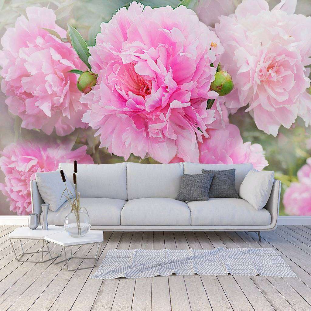 Фотообои в интерьере 3д пионы розовые  13-241 фото