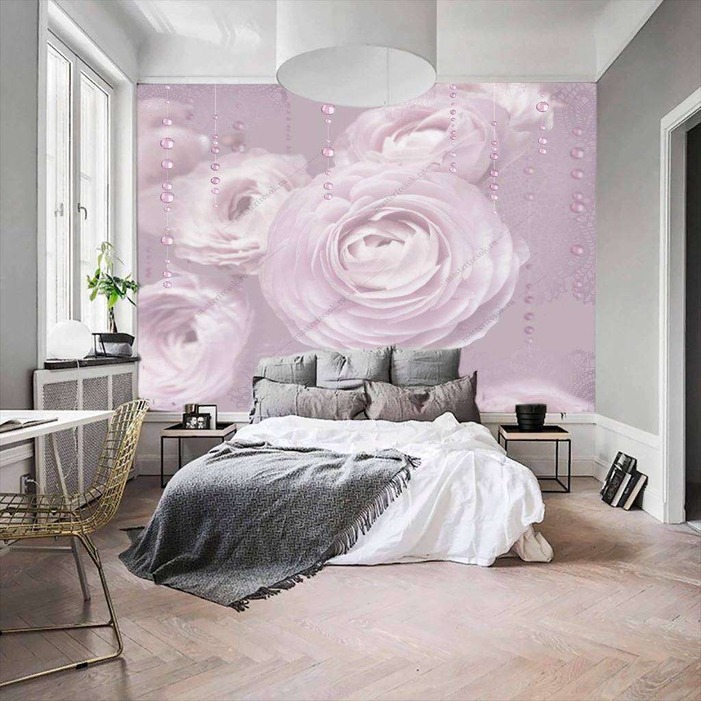 Фотообои в интерьере нежные цветы  10-749 фото