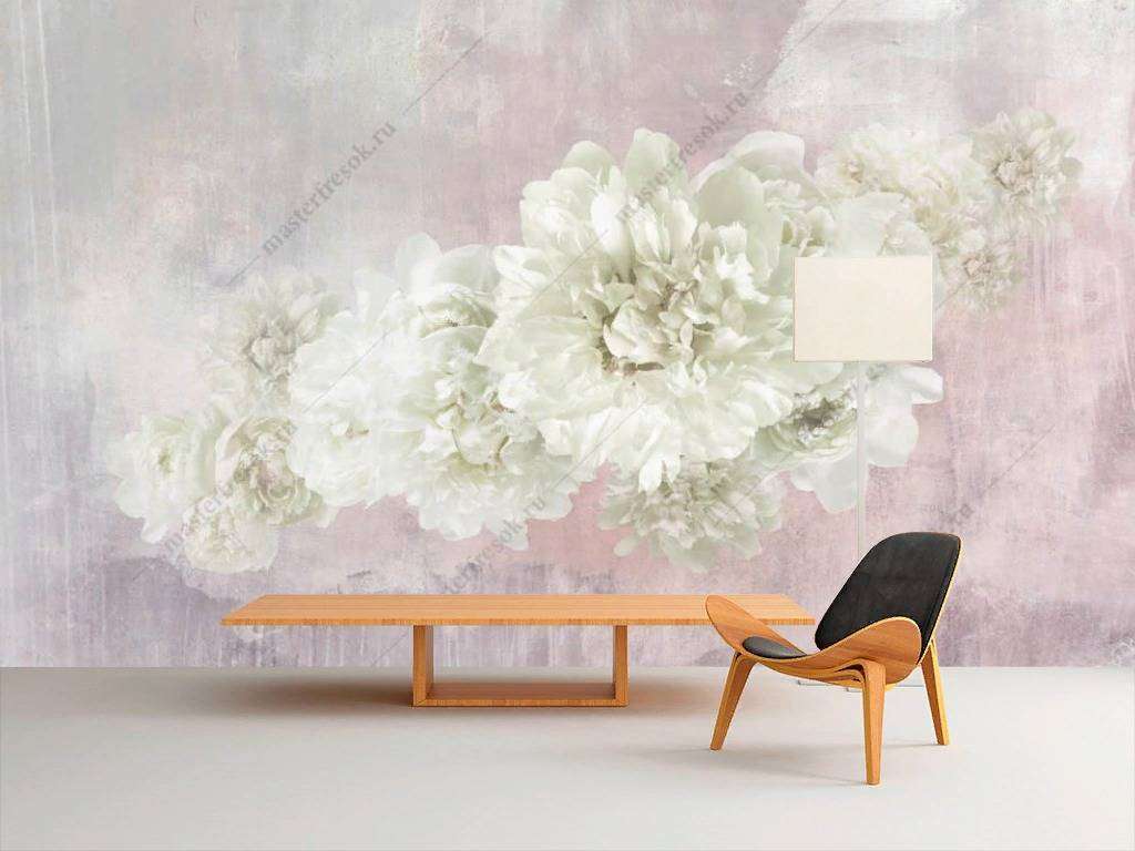 Фотообои в интерьере пионы айвори  14-127 фото