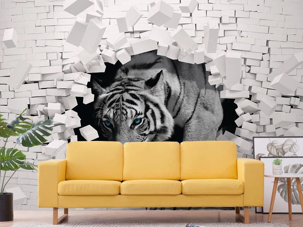 Фотообои Тигр черно-белый 3D  10-991