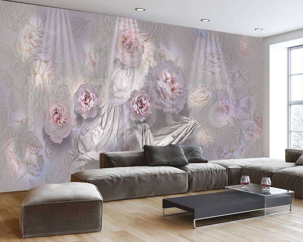Фотообои Нежно розовые розы на сером фоне  7-264
