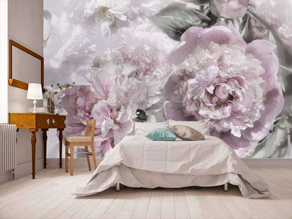 Фотообои в интерьере букет не ярких пионов  7-929 фото