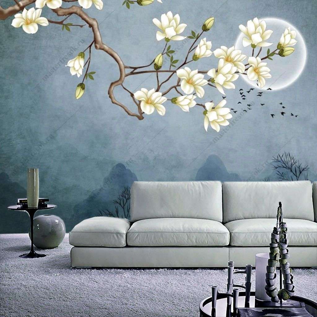 Фотообои в интерьере 3д сакура  10-910 фото