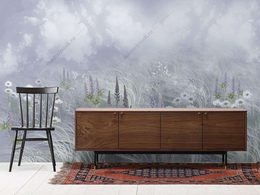 Фотообои в интерьере полевые цветы на ветру  13-647 фото