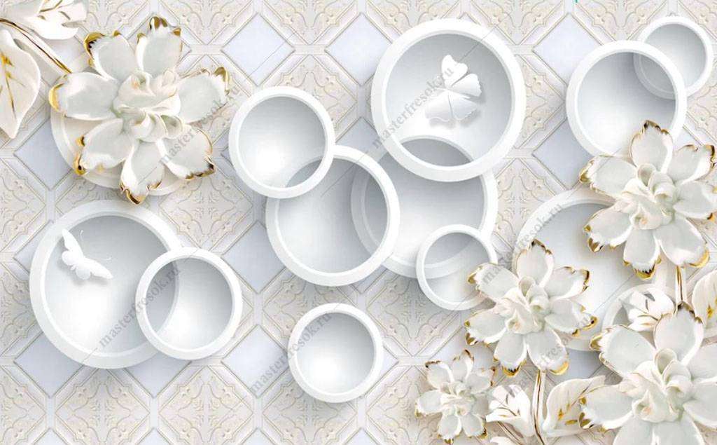 Фотообои в интерьере объемные круги 3д  16-187 фото