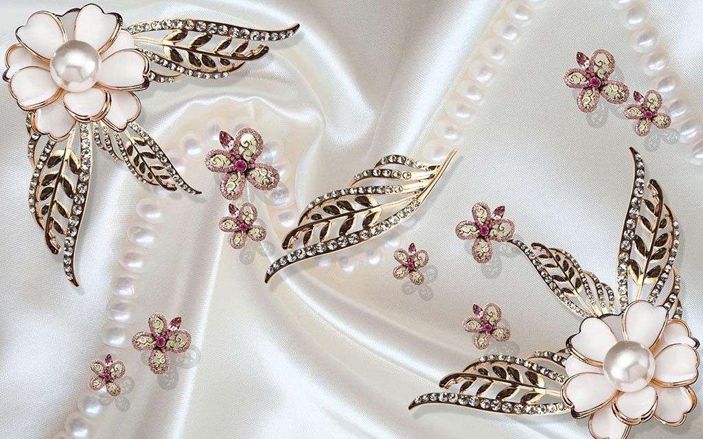 Фотообои в интерьере 3д цветы с жемчугом  10-700 фото