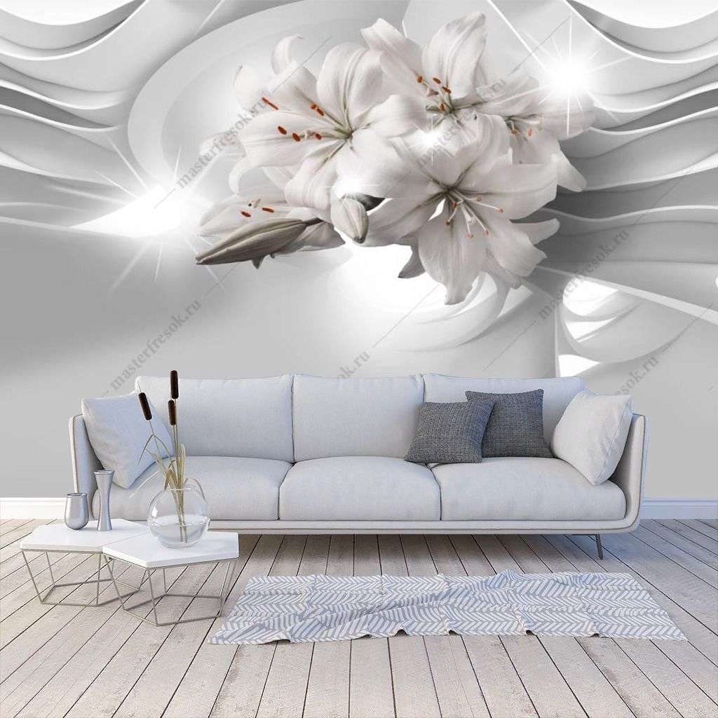 Фотообои в интерьере 3д лилии  10-933 фото