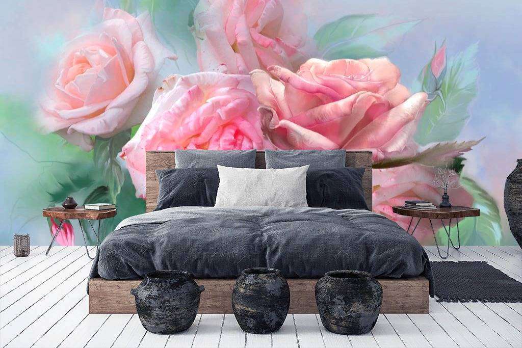 Фотообои в интерьере яркие розы  13-266 фото