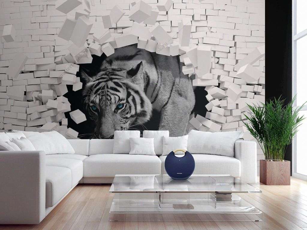 Фотообои в интерьере тигр черно-белый 3d  10-991 фото