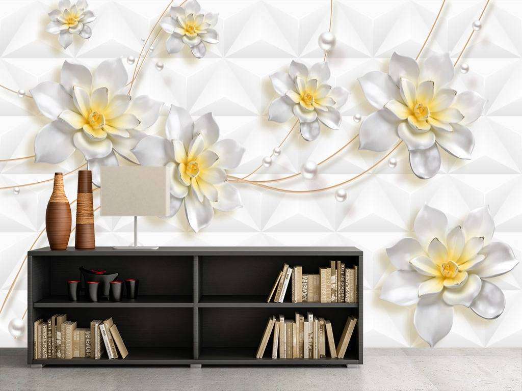 Фотообои в интерьере цветы на белом фоне  10-618 фото