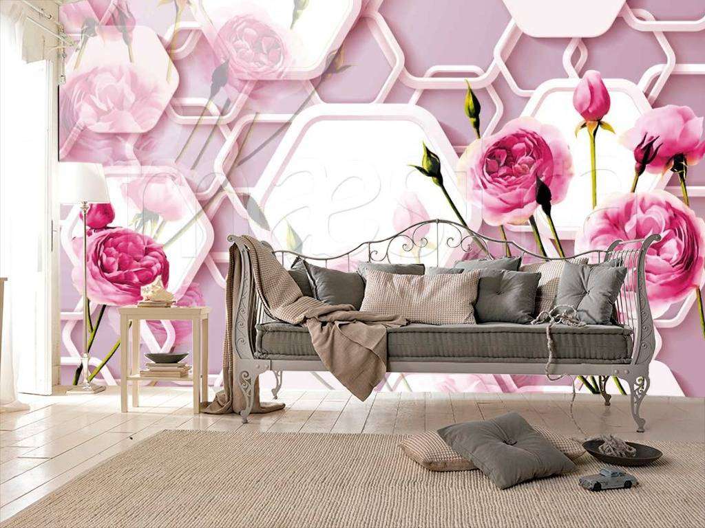 Фотообои Яркие розовые цветы на 3д фоне  10-423