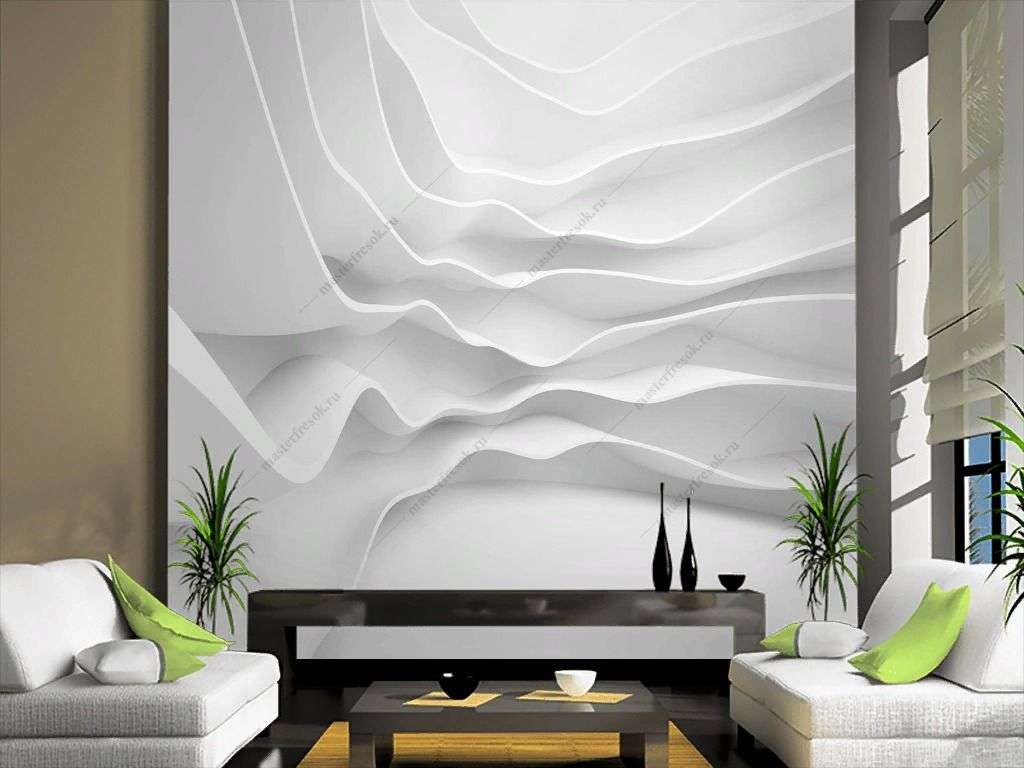 Фотообои в интерьере 3д абстрактные волны  10-898 фото