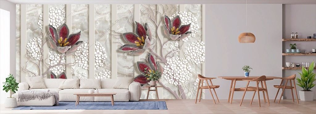 Фотообои 3д Лепестки на белом фоне  10-905