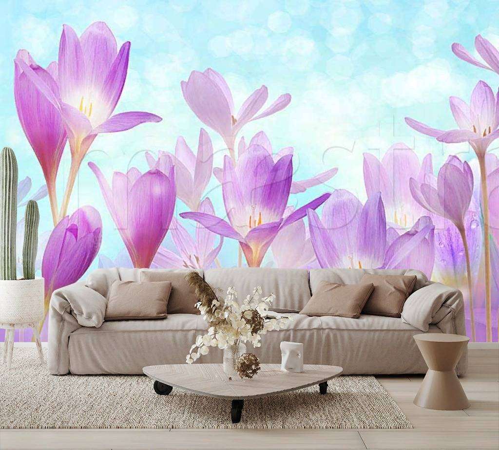Фотообои в интерьере поляна крокусов  7-358 фото