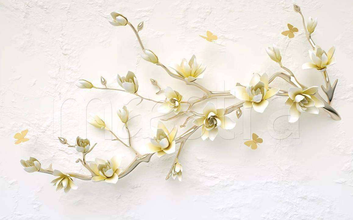 Фотообои в интерьере 3д магнолия  15-032 фото