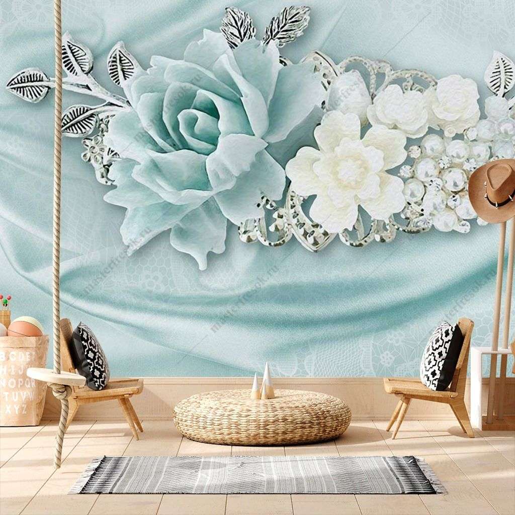 Фотообои в интерьере голубой китайский цветок  10-880 фото