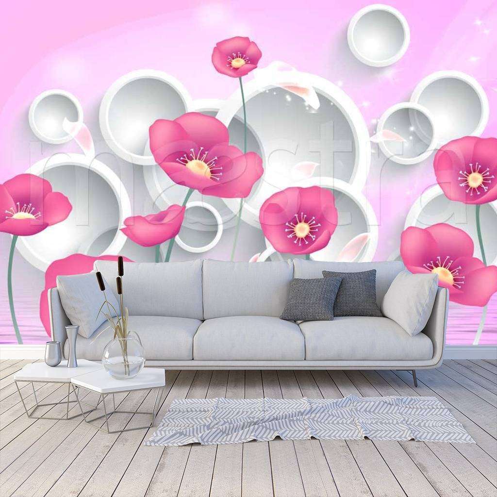 Фотообои Розовые цветы на воде с 3д фоном  10-422