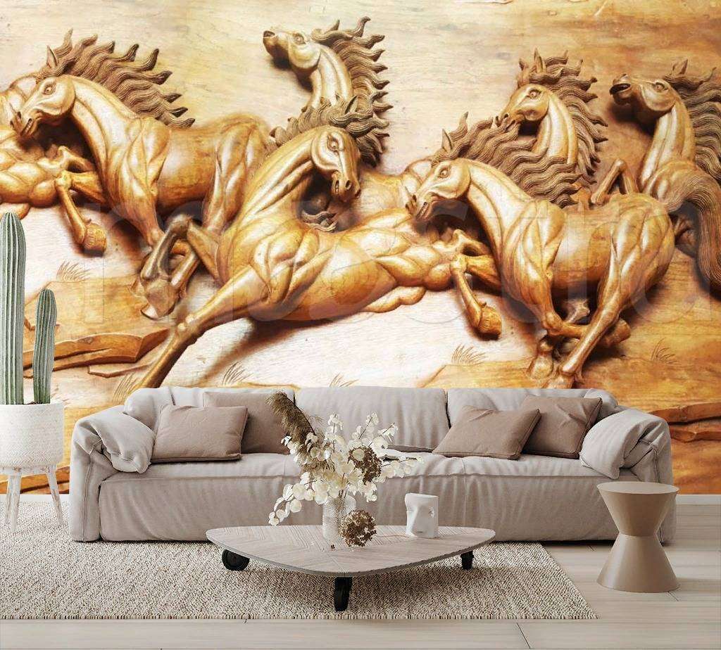 Фотообои в интерьере кони 3d  7-805 фото