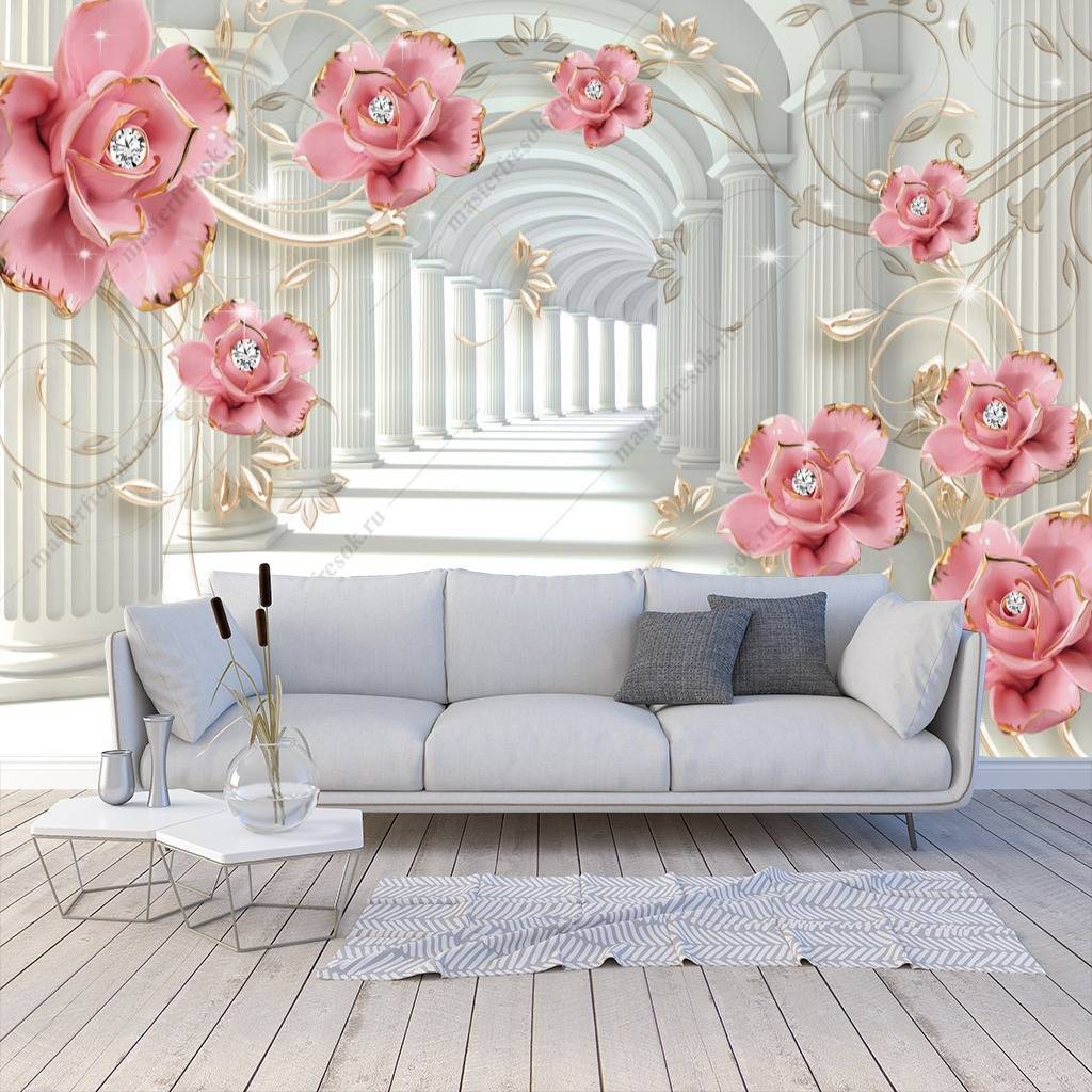 Фотообои 3д тоннель с цветами  10-640