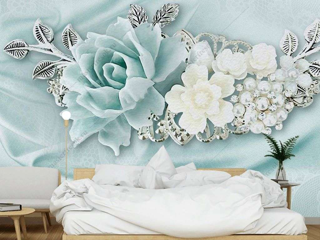 Фотообои в интерьере голубой китайский цветок  10-880 фото