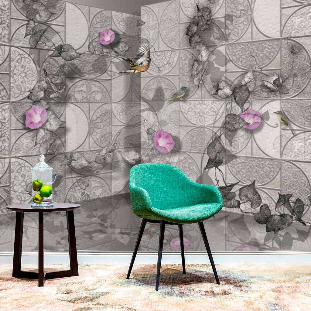 Фотообои 3д стена с цветами  7-712