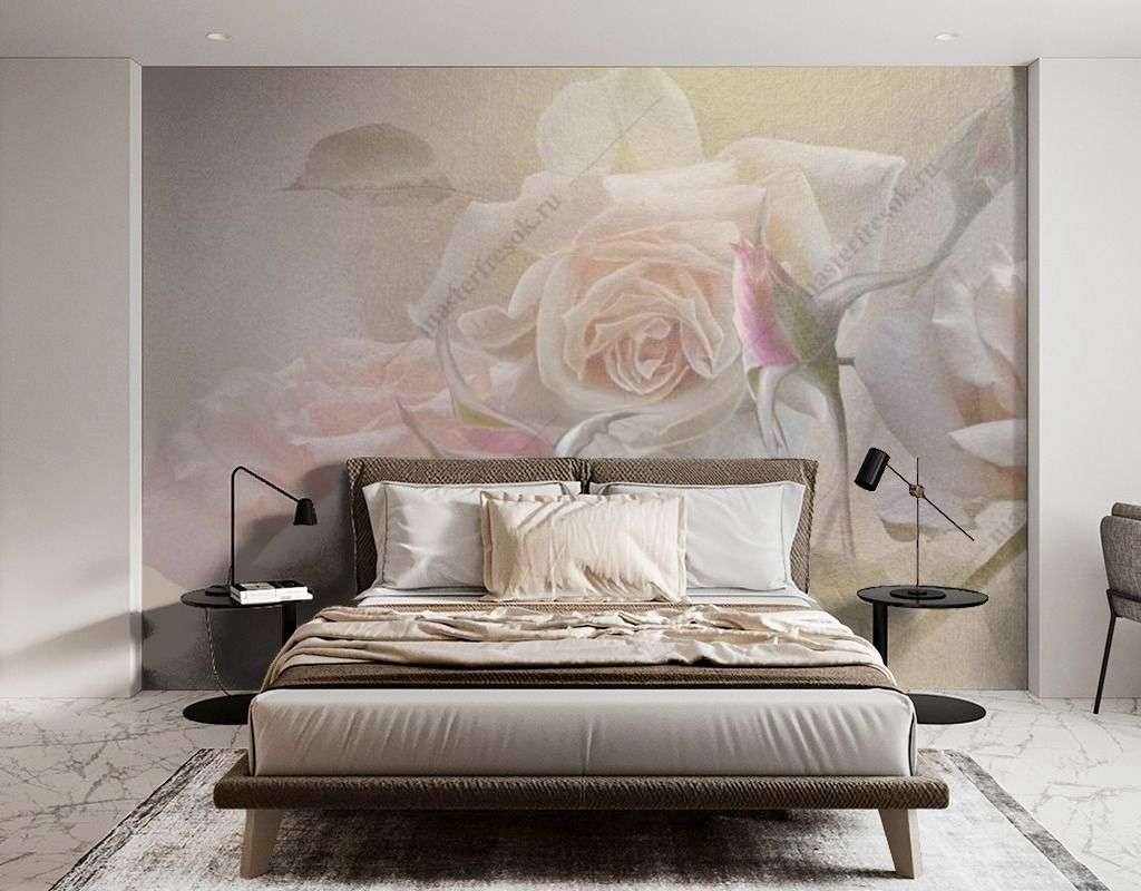 Фотообои в интерьере розы в тумане  13-429 фото