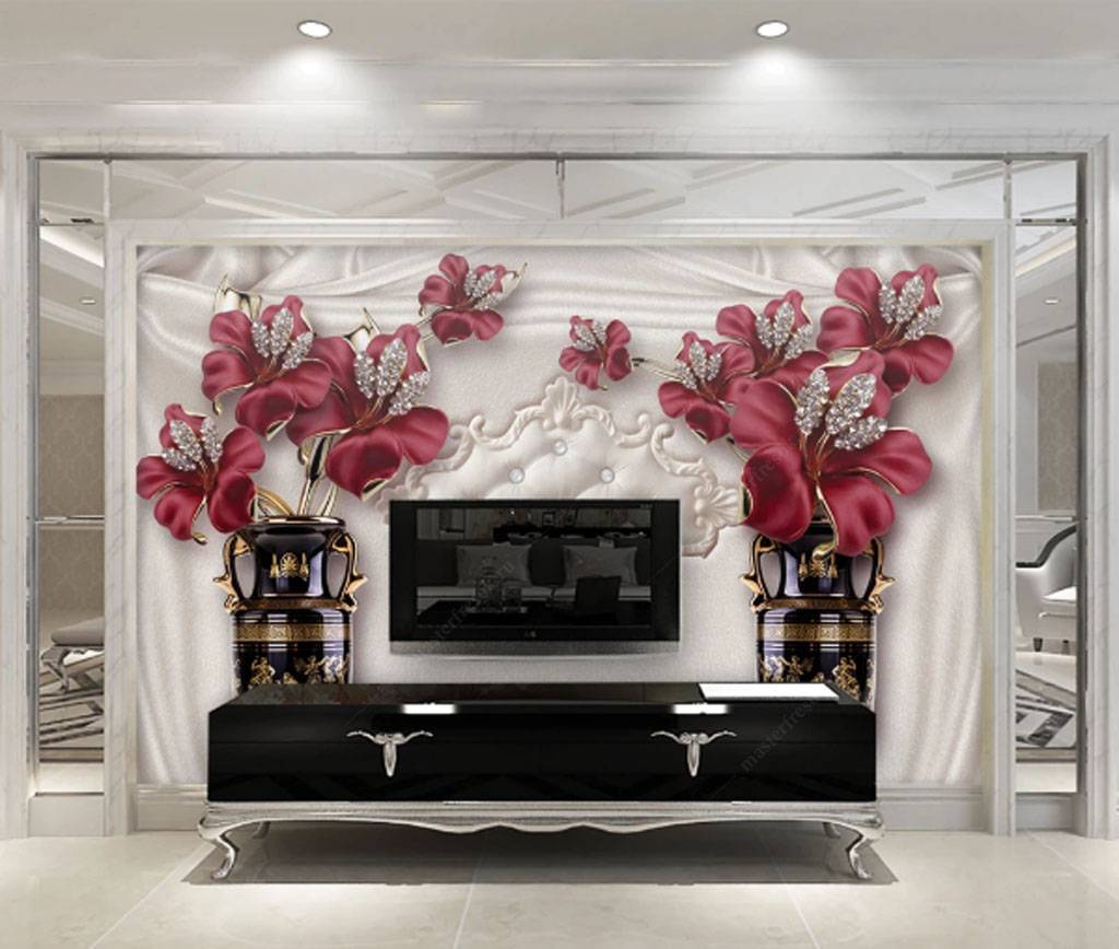 Фотообои Красные стальные цветы  15-804