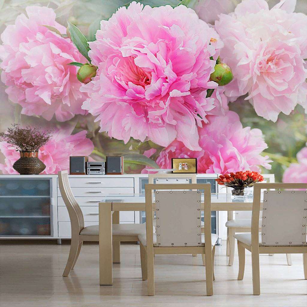 Фотообои в интерьере 3д пионы розовые  13-241 фото