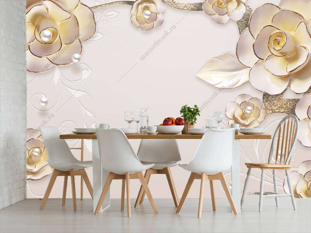 Фотообои в интерьере 3д розы желтые  10-665 фото