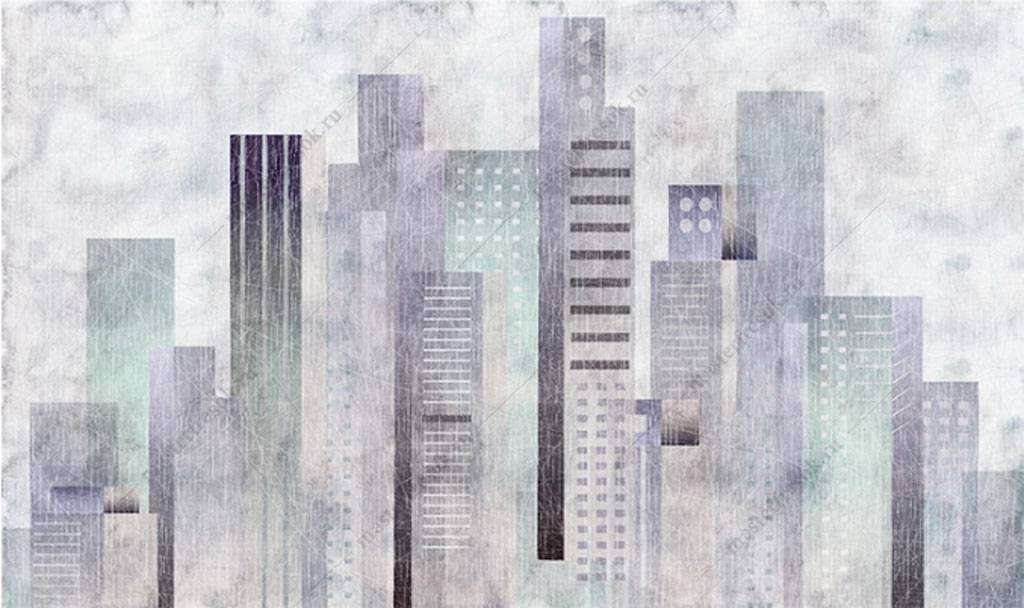 Фотообои в интерьере город акварелью  15-868 фото