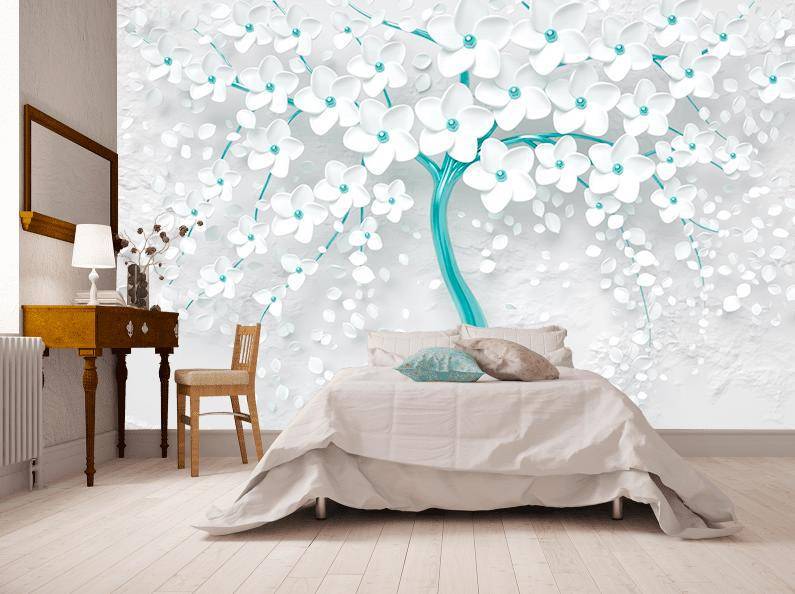 Фотообои Дерево 3д с золотыми цветами  10-741