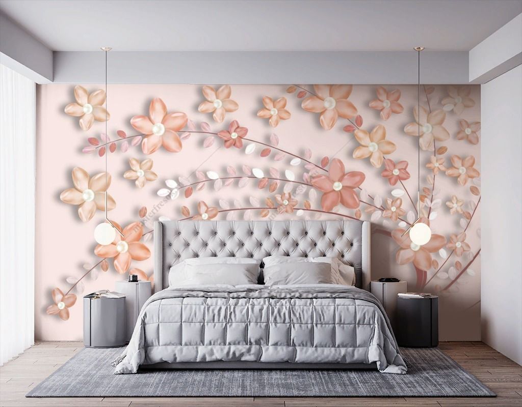 Фотообои Объёмное дерево с цветами  14-633