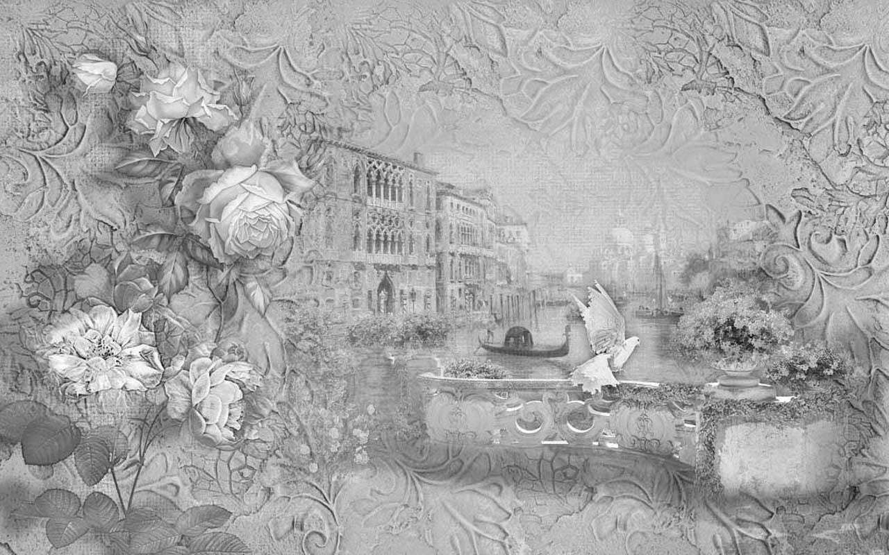 Фотообои в интерьере черно белая объемная венеция  7-490 фото