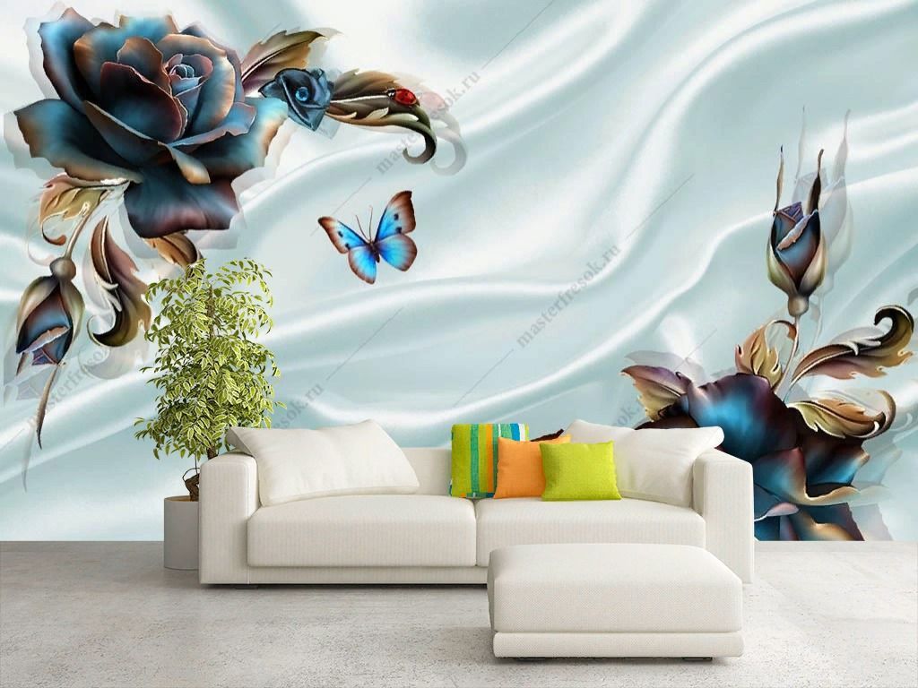 Фотообои 3д Цветы на атласе  10-907