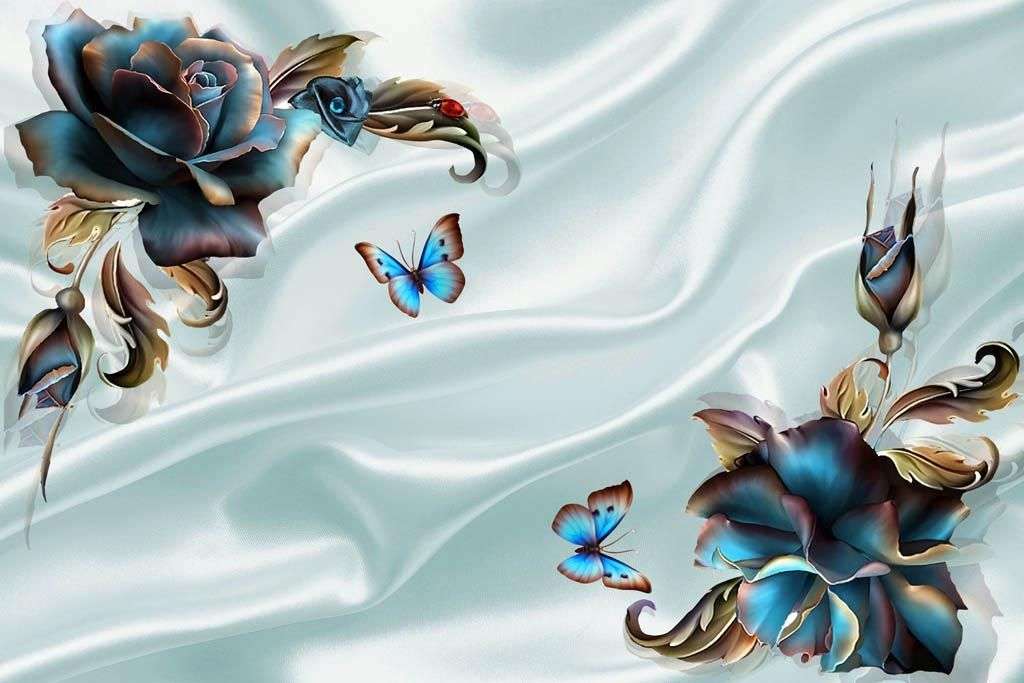 Фотообои в интерьере 3д цветы на атласе  10-907 фото