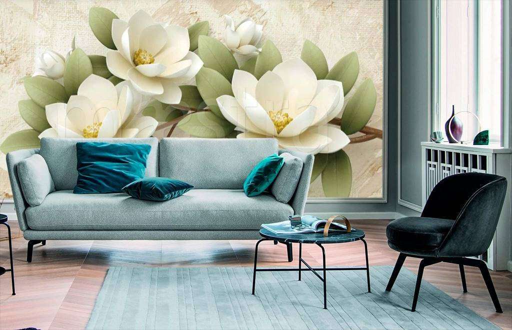 Фотообои в интерьере рельефный белый цветок  15-015 фото