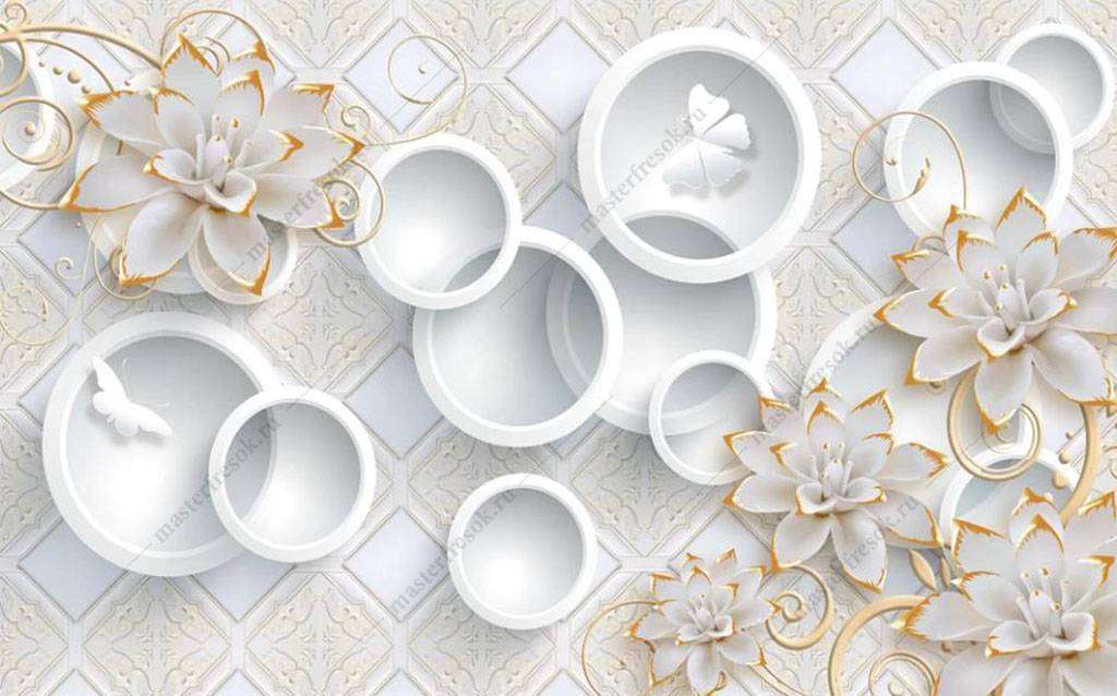 Фотообои в интерьере цветы 3д в круге  16-190 фото