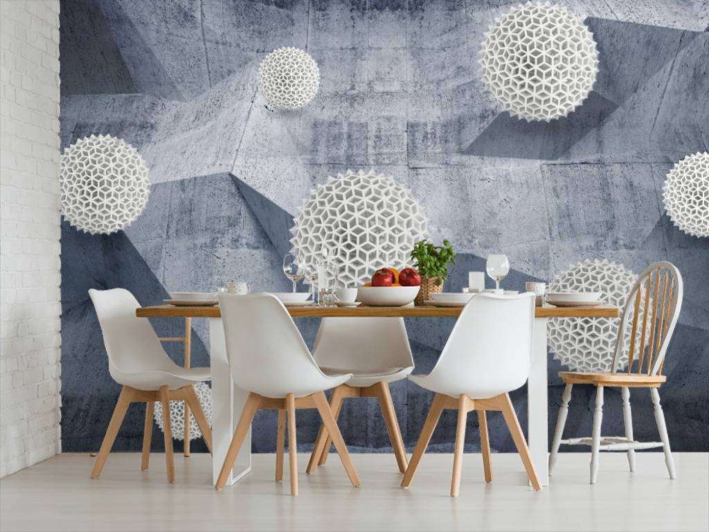 Фотообои в интерьере 3д шары на бетоне  10-656 фото