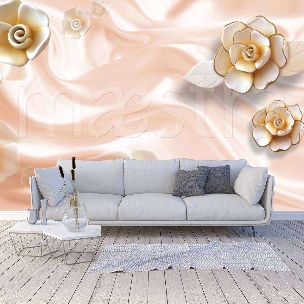 Фотообои 3д цветы на ткани в пастельных тонах  10-487