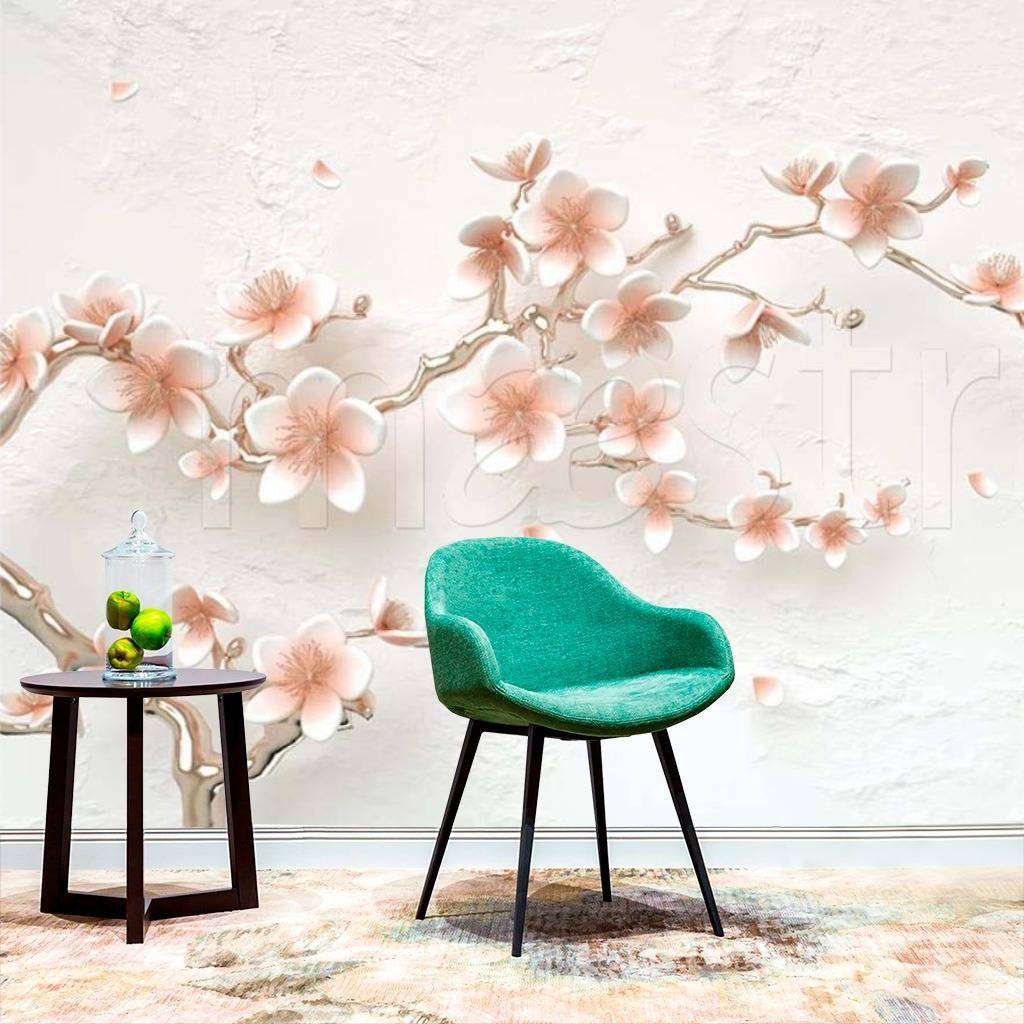 Фотообои в интерьере розовый тисненый фон сливы  15-027 фото