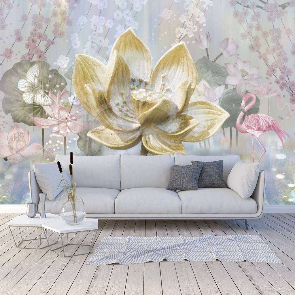 Фотообои Фламинго и цветок лотоса  7-438