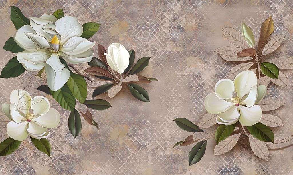 Фотообои в интерьере магнолия на бежевом фоне  10-871 фото