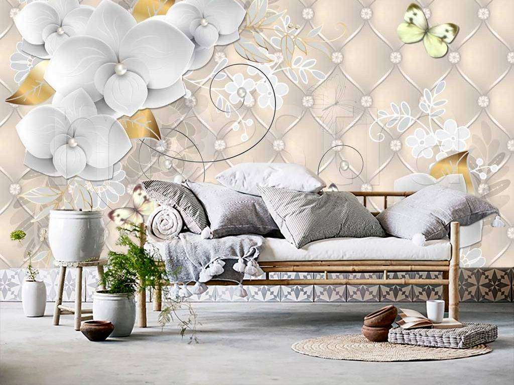 Фотообои Стереоскопические светлые цветы на фоне 3д  7-471