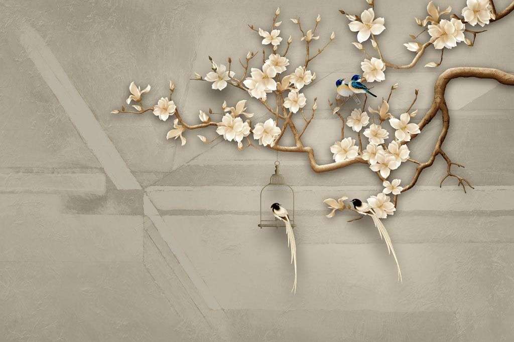 Фотообои в интерьере птички на ветке  10-610 фото