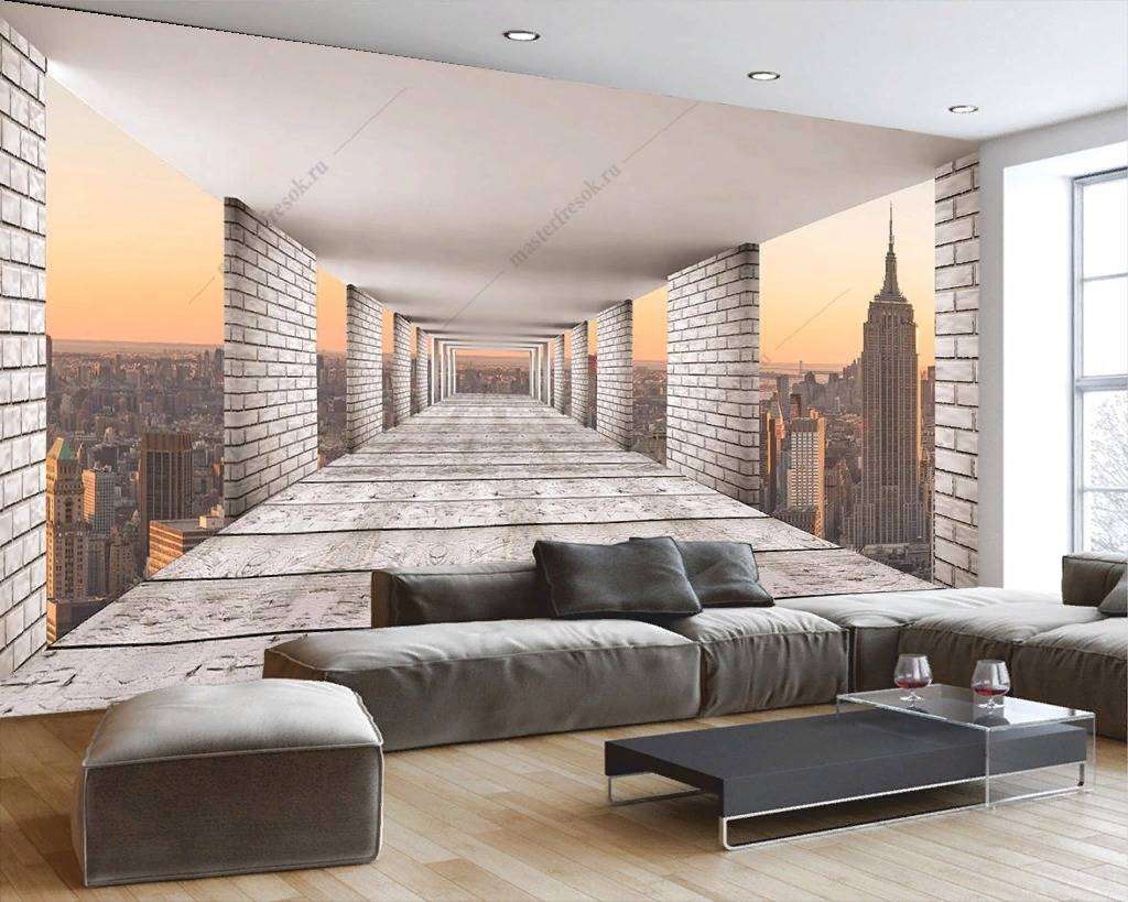 Фотообои в интерьере 3д вид на город  9-1185 фото