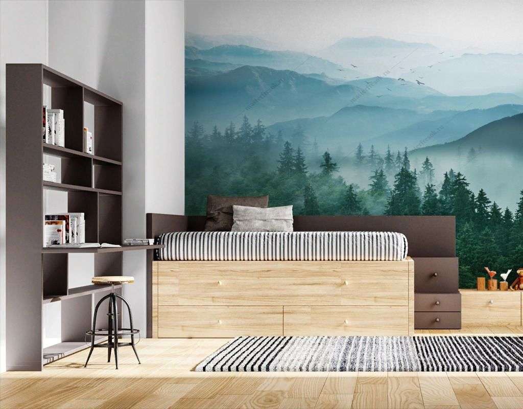 Фотообои в интерьере горы в тумане  13-503 фото