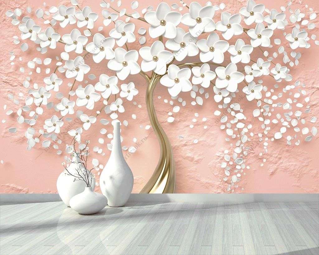 Фотообои в интерьере дерево 3д белое  10-890 фото