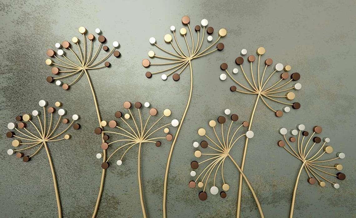 Фотообои в интерьере золотой тисненый одуванчик д  15-417 фото