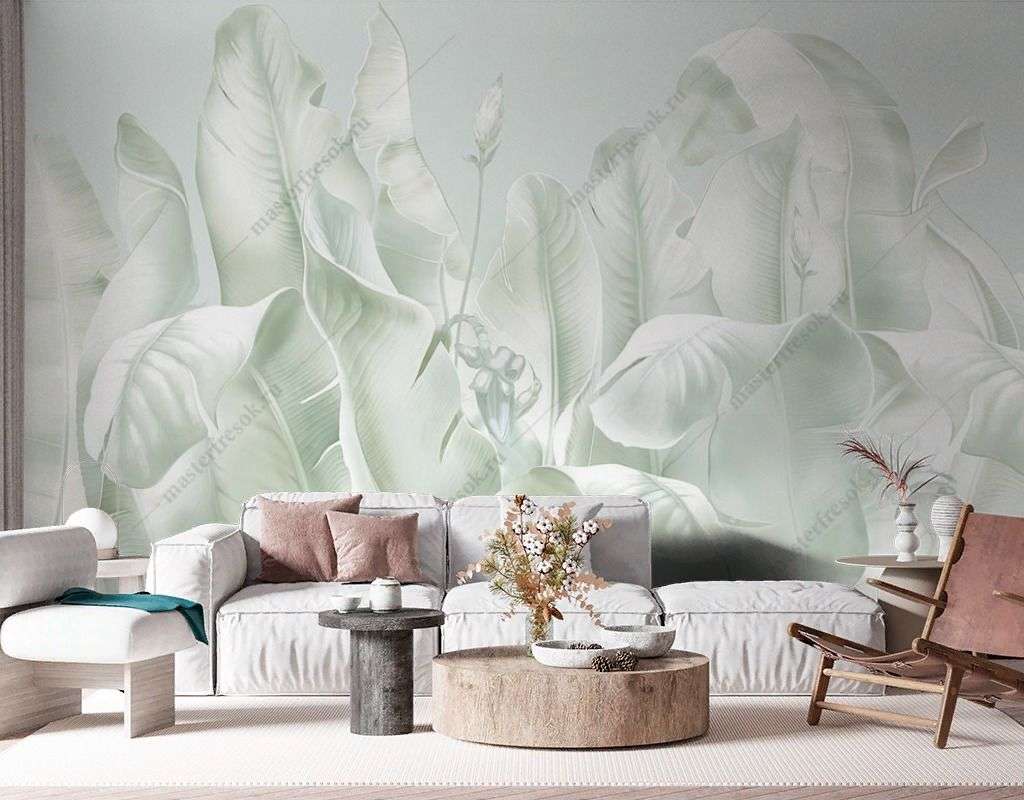 Фотообои в интерьере листья банановой пальмы  13-562 фото